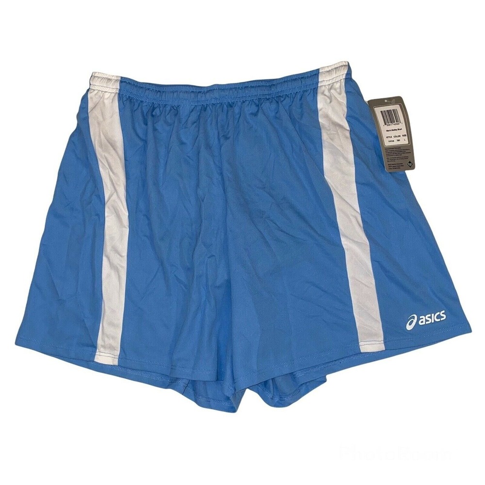 Asics Medley Running Shorts Mens L Light‎ Blue Drawstring Liner NWT TF706 *Flaw*